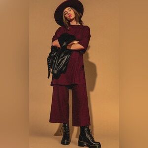 Lexi Ribbed Playsuit in Wine